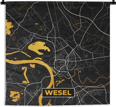 Wandkleed - Wanddoek - Black and Gold – Stadskaart – Wesel – Duitsland – Plattegrond – Kaart - 180x180 cm - Wandtapijt