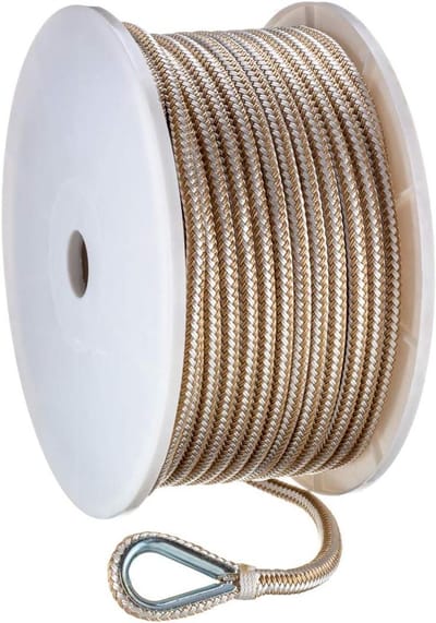 Boot Ankertouw - Achorlijn Nylon - Vastleggen Boot - Dubbele Vlecht Constructie - 1/2 inch x 250 ft - Goud Wit