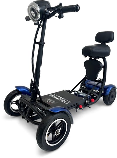 COMFYGO MS3000 Elektrische scootmobiel, 4 wielen, maximale snelheid 18 km/u, 10,4 Ah Lithium-ion accu, Actieradius tot 25 km, Blauw, Standaard stoel + Kinderzitje