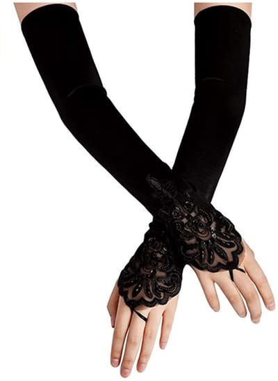 Dailygoods- Operatiehandschoenen 37 Inch - Lange Satijnen Handschoenen - Zwart - Geschikt voor Bruiloft/Cocktailparty - Elegant Patroon - Eenheidsmaat - Avondhandschoenen
