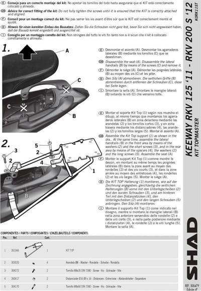 Support de top case Shad pour Moto Keeway 125 FZS RKV Après 2011 Neuf