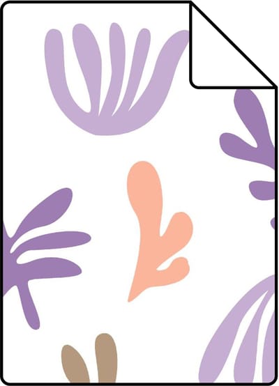 Proefstaal ESTAhome behang planten in Matisse stijl beige, oranje en paars - 26.5 x 21 cm - 131018-S