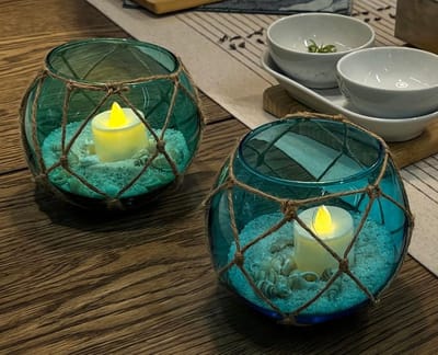 Decoratieve Glazen Kaarshouders Vlotten Set van 2 Blauwgroen en Blauw