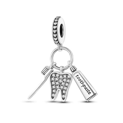 Fler® | Bedel | Past op populaire bedelarmbanden (standaard - 3mm) | Tandarts Bedel | Hangbedel Charm | 925 sterling zilver | Transparante zirkonia | Valentijnsdag Cadeau | Sinterklaas kado | Kerstcadeau | Verjaardagsgeschenk | Vriendschap