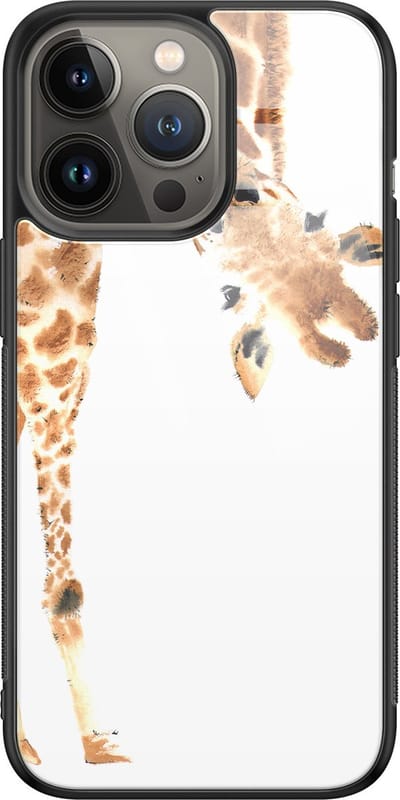Hoesje geschikt voor iPhone 13 Pro Max - Giraffe - Luxe Glazen Hardcase - Giraffe - Bruin - Leuke Telefoonhoesjes