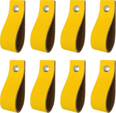 8x Leren handgrepen 'de lus' XS - GEEL (12,6 x 2,5 cm) - incl. 3 kleuren schroefjes (handgreepjes - leren grepen - greepjes - leren lusjes)