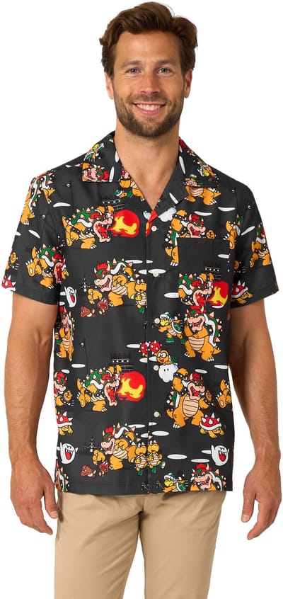 OppoSuits Mannen Hawaiian Bowsers Mayhem - Heren Blouse - Mario Overhemd - Hawaii Hemd - Shirt - Zwart - Maat XXL