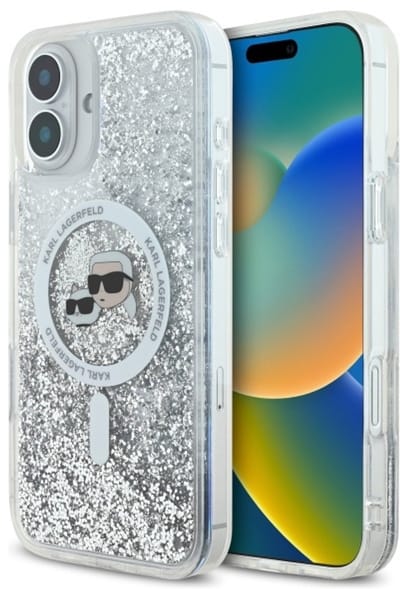 Karl Lagerfeld Liquid Glitter - iPhone 16 Hoesje - Transparant - MagSafe - Hardcase