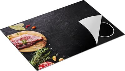 Chefcare Inductie Beschermer Vlees op een Marmeren Plaat - 75x50 cm - Afdekplaat Inductie - Kookplaat Beschermer - Inductie Mat