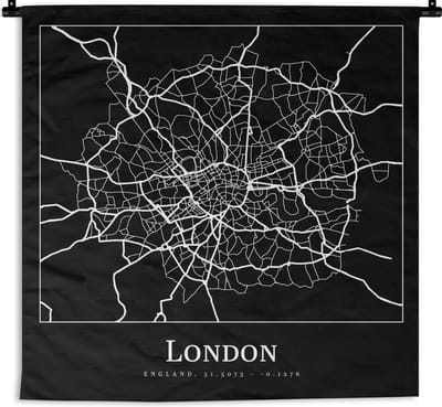 Wandkleed - Wanddoek - Kaart - Stadskaart - Londen - Plattegrond - 180x180 cm - Wandtapijt