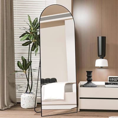 Full-body spiegel 162 × 53 cm - Zwarte vloerspiegel met gebogen design en onbreekbaar glas