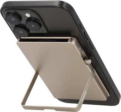 Valenta - Ultradunne Pasjeshouder MagSafe met Stand functie - Uitschuifbaar - Natural Titanium - Videostand - 7.1 mm dun - max. 5 kaarten - Sterke Magnetische Kaarthouder - RFID NFC - EXTRA kaartbeveiliging
