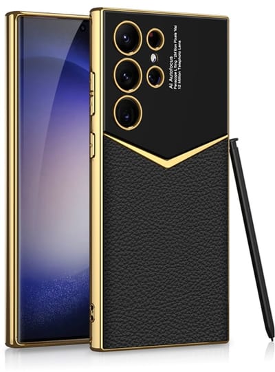 Voor Samsung Galaxy S24 Ultra 5G GKK Plating Zachte TPU + lederen volledige dekking telefoonhoes zonder pen (zwart)