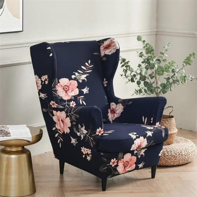 Housse de Fauteuil à Oreilles Florale Extensible Spandex Housse de Fauteuil Amovible Housse de Canapé avec Housse de Coussin d'Assise Protecteur de Meubles