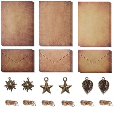 Dailygoods- Kraftpapier Enveloppen Vintage - Briefpapier met Enveloppen - Antieke Enveloppen - Henneptouw - Metalen Accessoires - Afmetingen 19,3 x 13,5 cm