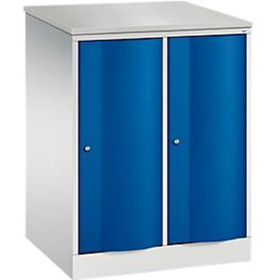 C+P Garderobekast Resisto, 2 vakken, 2 legplanken, B 772 x D 640 x H 1077 mm, lichtgrijs/ gentiaanblauw