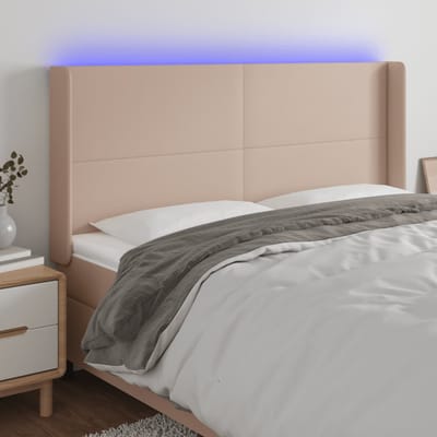 vidaXL - Hoofdbord - LED - 203x16x118/128 - cm - kunstleer - cappuccinokleurig