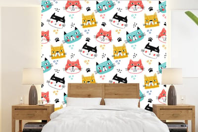 Behang - Fotobehang Jongens - Patronen - Katten - Breedte 220 cm x hoogte 240 cm