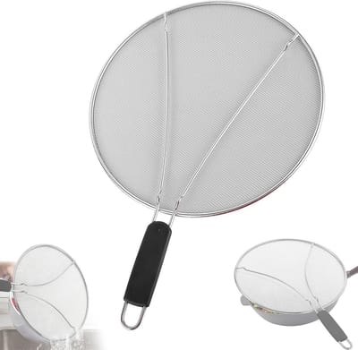 Spatscherm voor Koekenpan van RVS, 33 cm - Vaatwasserbestendig en Effectieve Spatbescherming voor Keuken en Fornuis met Antikleeffunctie en Duurzaam Ontwerp