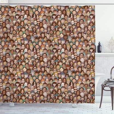 ABAKUHAUS Douchegordijn - Menselijke gezichten - 175 x 180 cm - Multicolor