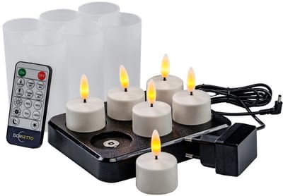 DORSETTO 3D oplaadbare LED-thee/waxinlichtjes tot 400 uur - met Afstandsbediening – 6 stuks – timerfunctie