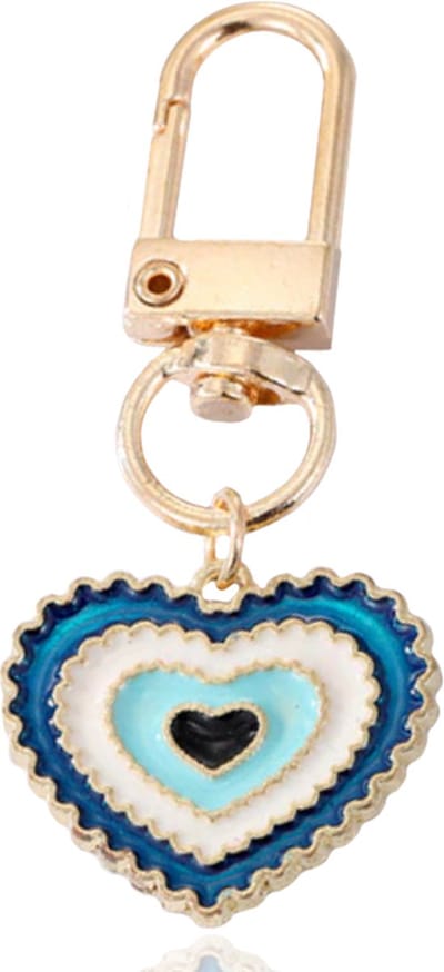 Goudkleurige Hart Sleutelhanger Blauw met Musketonhaak