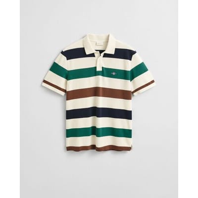 Gant Polo Multi Stripe Cotton Short Sleeve Cream / male