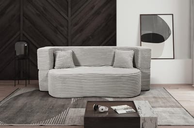3-Zits Bank 227 × 89 × 82 cm Lichtgrijze Structuurstof – Moderne Sofa met Metalen Poten, Afneembare Hoezen en Sierkussens – Minimalistische Zitbank Woonkamer – VARENO Sofa – Depauw