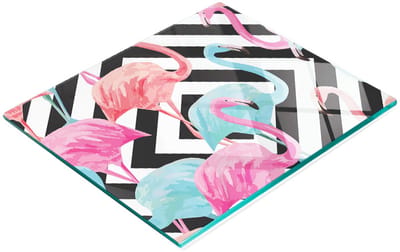 Keukenplank van gehard glas met afbeelding van een roze flamingo, 60x52 cm