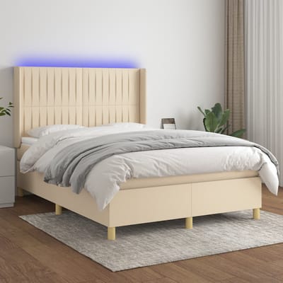 vidaXL - Boxspring - met - matras - en - LED - stof - crèmekleurig - 140x200 - cm