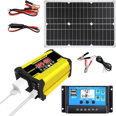 Zonnepaneel Set - Zonne Oplader - Energie Opwekken - 300W Omvormer - 18W Paneel - Geel