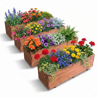 IvoQ Houten Plantenbakken Set van 4 – 120x40x32 cm – FSC Hout – Weerbestendige Bloembak voor Buiten – Inclusief Binnenzak