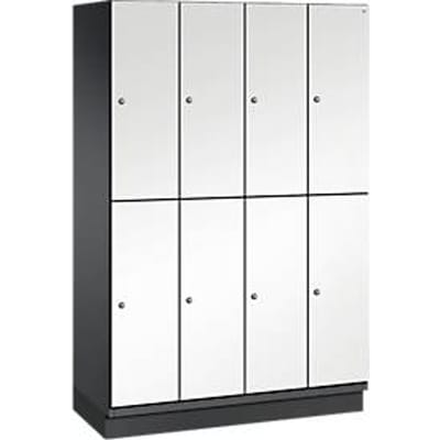 C+P Double-tier locker Cambio, 4 vakken, 8 vakken, met plint, B 1200 x D 525 x H 1980 mm, zwart-grijs/wit