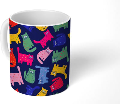 Mok - Koffiemok - Patronen - Kat - Regenboog - Roze - Meisjes - Kinderen - Kindje - Mokken - 350 ML - Beker - Koffiemokken - Theemok