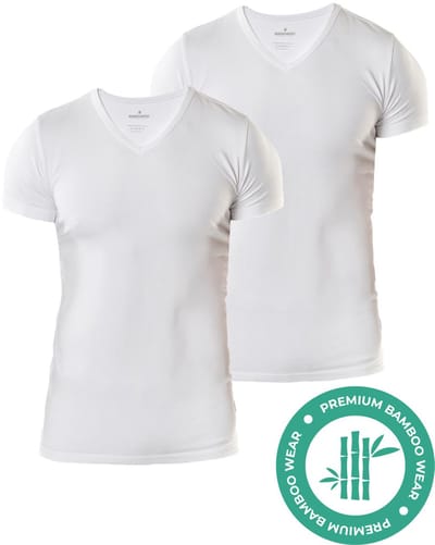 SQQUADD® Bamboe T-Shirt Heren - Slim fit - V-hals - Maat S - 2-pack - Zijdezacht en Ademend - Anti Zweet T-Shirt - Ondershirt Heren - Wit