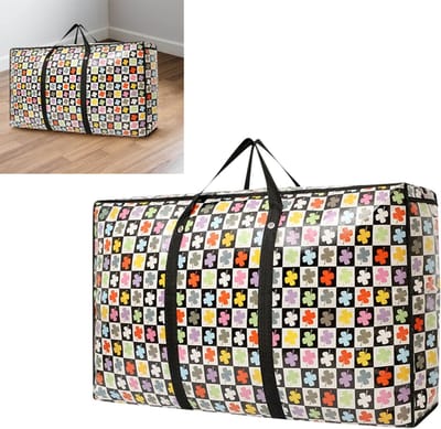 KZQ Opbergtas XL 3 stuks happy color mix 60x45x22 cm met rits big shopper boodschappentas reistas waszak met verschillende opdrukken