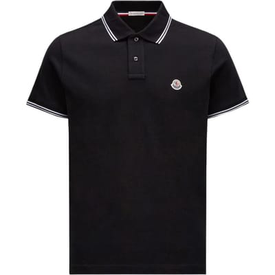 Moncler SS25 Logo Patch Gestreept Korte Mouw Polo Shirt Heren Polo Shirts Zwart K1-091-8A00031-84556-999 S black