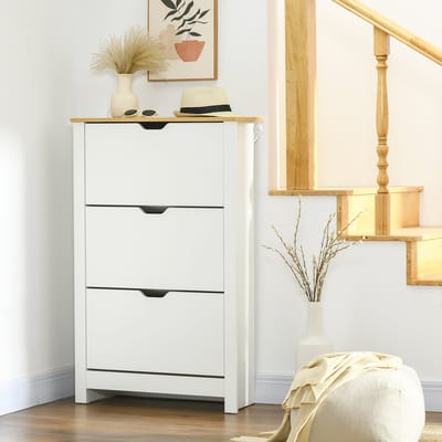 MODFU - Schoenenkast - 3 Kantelvakken - Ruimtebesparend Voor Hal - Spaanplaat - Wit - 72 x 26 x 112 cm