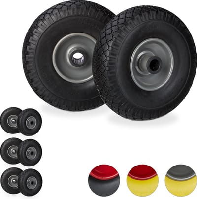 8x steekwagenwiel - set - stalen velg - rubber - antilek - 25mm as - zwart-grijs