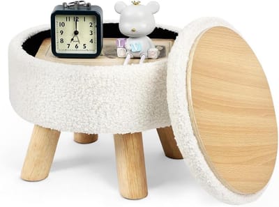 Ronde Opbergkruk Teddy Fluweel Crèmewit Stijlvol Voetenbankje