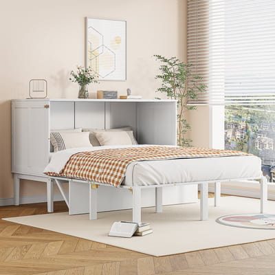 REDOM Gestoffeerd Bed – 160x200 cm – Hoofdbord met oplaadfunctie & 4 lades – Linnen – Grijs