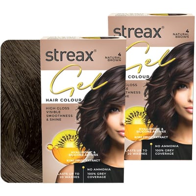 Streax Gel Coloration Cheveux pour Femmes et Hommes Brun Naturel 4 150ml Lot de 2 Longue Durée Couverture des Cheveux Gris Sans Ammoniaque beige
