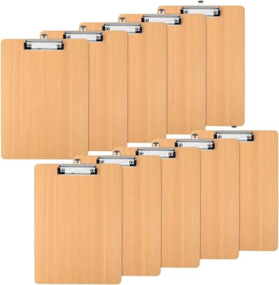Set van 10 Houten Clipboards met Harde Binder en Pincet - Notepad Houder voor School, Kantoor en Restaurant (A4)