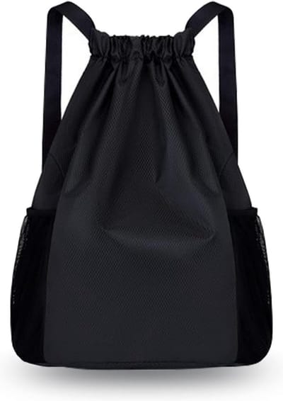SnelShoppen - Gymtas met Trekkoord, Sporttas Zwart, Waterdicht Nylon, Verstelbare Rugzak, Hoge Capaciteit voor Dames en Jongens, Ideaal voor School, S