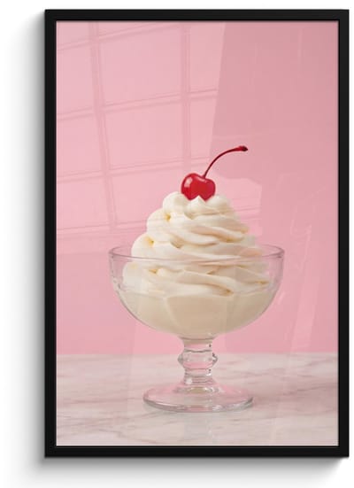 Poster in lijst - Fotolijst 60x90 cm - Posters - Kers - Slagroom - Roze - Posterlijst zwart - Decoratie - Wanddecoratie woonkamer - Muurdecoratie slaapkamer