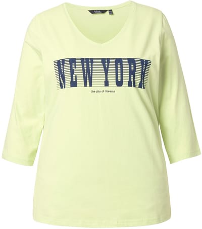 Ulla Popken - Dames - Shirt New York slim V-hals 3/4-mouw - Limoengroen - Maat 42+