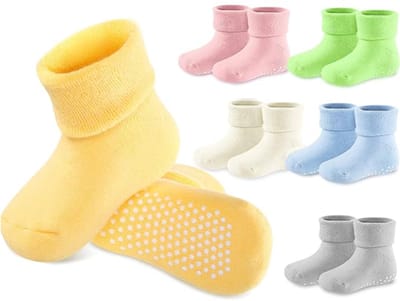 6 Paar Babysokken - Baby Antislip Sokken - Babysokjes - Antislip Sokken voor Baby’s/Kinderen - Effen - Jongens - Meisjes - Zacht - Warm - Maat M: 12-14cm (1-3 jaar) - Voor Baby's Peuter - Baby Cadeau