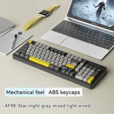 AJAZZ AF98 bedraad/draadloos toetsenbord, 98 toetsen, mechanisch gevoel, geschikt voor kantoorgebruik, lange batterijduur, drie verlichtingsmodi, RGB-verlichtingseffecten, verlichting in gemengde