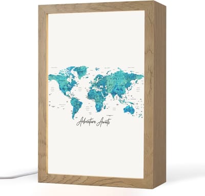Tafellamp 20x30 cm - LED lamp - Wereldkaart - Blauw - Kleurrijk - Decoratieve tafellampen - Dimbaar - Tafellampje slaapkamer - Woonkamer binnen