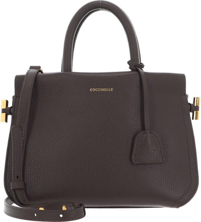 COCCINELLE Leren Handtas Schoudertas Blue Soft Handbag Grained Leather Coffee Donkerbruin